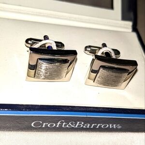 CROFT & BARROW Men's Brushed Silver Tone Rectangular Cufflinks IOB